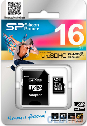   MicroSDHC 16GB Silicon Power Class10 + SD Adapter  --