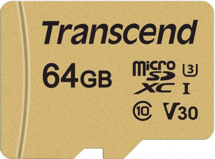  - Micro SecureDigital 64Gb Transcend Class 10 TS64GUSD500S {MicroSDXC Class 10 UHS-I U3, SD adapter}  