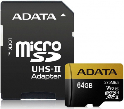    microSD 64GB A-DATA Premier ONE microSDXC Class 10 UHS-II U3 V90 275MB/s (SD ) AUSDX64GUII3CL10-CA1  