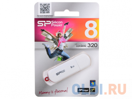  USB  Silicon Power LuxMini 320 8Gb White (SP008GBUF2320V1W)  