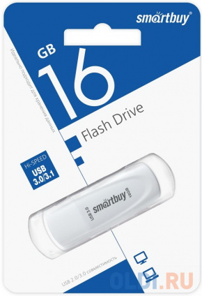  Smartbuy USB Drive 16Gb Scout White [SB016GB3SCW]  -