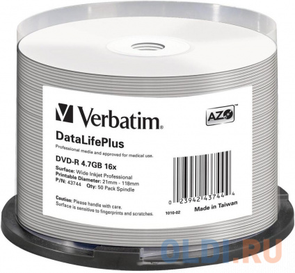   DVD-R Verbatim 16x 4.7Gb Cake Box 50 Printable 43744  