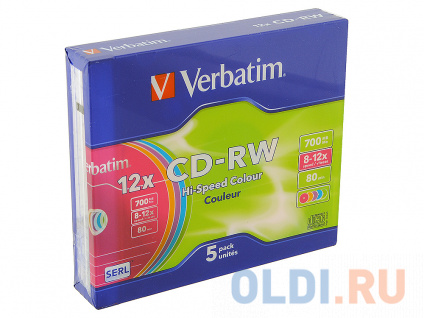   CD-RW Verbatim 700Mb 12x SlimCase 5 Color 43167  