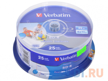   Blu-Ray VERBATIM BD-R 25 GB 6x CB/25 Full Ink Print NO ID (43811)  
