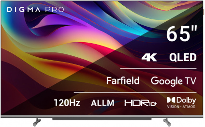   QLED Digma Pro 65&quot; QLED 65L Google TV Frameless / 4K Ultra HD 120Hz HSR DVB-T DVB-T2 DVB-C DVB-S DVB-S2 USB 2.0 WiFi Smart TV  