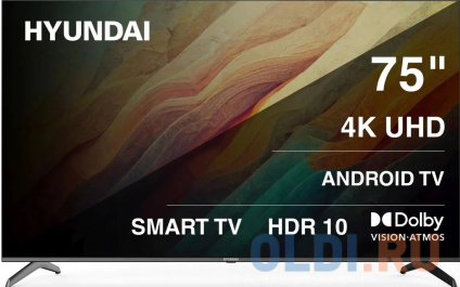   LED Hyundai 75&quot; H-LED75BU7009 Android TV Frameless  4K Ultra HD 60Hz DVB-T DVB-T2 DVB-C DVB-S DVB-S2 USB WiFi Smart TV  