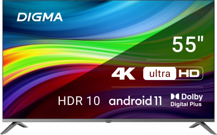   LED Digma 55&quot; DM-LED55UBB41 Android TV Frameless Metal -/ 4K Ultra HD 60Hz DVB-T DVB-T2 DVB-C DVB-S DVB-S2 USB WiFi Smart TV  