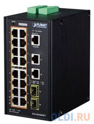  IP30 Industrial L2+/L4 16-Port 1000T 802.3at PoE+ 2-Port 1000T + 2-port 100/1000X SFP Full Managed Switch (-40 to 75 C, dual redundant power input on 48~56VDC terminal block, DIDO, ERPS Ring Supported, 1588)  -