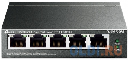  5-Port Gigabit Easy Smart Switch with 4-Port PoE+, metal case, desktop mount, PoE budget 65W, suppor  