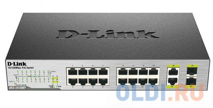  D-Link DES-1018MP/E    16  10/100Base-TX, 2 - 100/1000Base-T/SFP    (16    PoE 802.3af (15,4 ), PoE- 246,4  