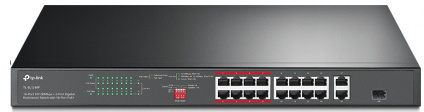  16-port 10/100Mbps + 2-port Gigabit unmanaged switch with 16 PoE+ ports, compliant with 802.3af/at PoE, 150W PoE budget, support 250m Extend Mode, priority mode and Isolation mode, rackmount, plug and play.  