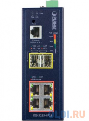  PLANET IGS-5225-4P2S IP40 Industrial L2+/L4 4-Port 1000T 802.3at PoE + 2-Port 100/1000X SFP Full Managed Switch (-40 to 75 C, dual redundant power input on 48~56VDC terminal block, ERPS Ring, 1588, Modbus TCP, ONVIF, Cybersecurity features)   