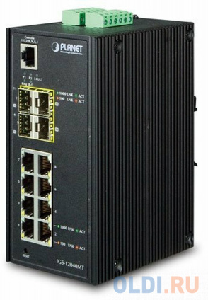  IP30 Industrial 8* 1000TP + 4* 100/1000F SFP Full Managed Ethernet Switch (-40 to 75 degree C, 2*DI, 2*DO, 12V-72VDC IN), ERPS Ring, 1588   