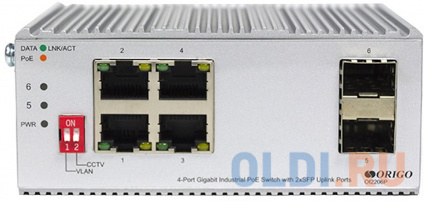  Unmanaged Industrial Switch 4x1000Base-T PoE, 2x1000Base-X SFP, PoE Budget 60W, Surge 4KV, -40 to 75C  