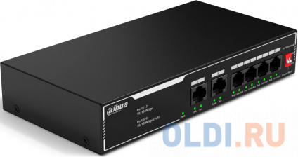  DAHUA DH-SF1006LP 6-    , 4xRJ45 100Mb PoE, 2xRJ45 100Mb uplink,  36,  1.2 /, MAC- 2K,   -