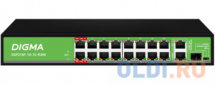   Digma DSP216F-1G-1C-R300 (L2) 16x100/ 1x1/ 1x(1000BASE-T/SFP) 16PoE 16PoE+ 2PoE++ 300W    