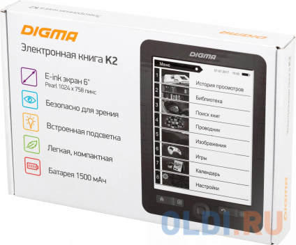   Digma K2 6&quot; E-ink HD Pearl 758x1024 600MHz/4Gb/microSDHC/  -  