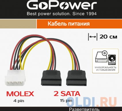   GoPower MOLEX (f)-2SATA (m) 0.2 PVC RoHS (1/500)  