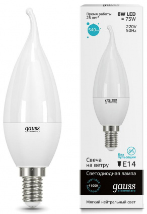       Gauss Elementary Candle E14 8W 4100K 34128  