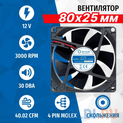  5bites  FB8025S-12H4MX 80X25 / SLEEVE / 3000RPM / MOLEX / 4P   