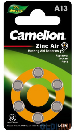  Camelion ZA13 BL-6 Mercury Free (A13-BP6(0%Hg),    , 1.4 V,280mAh) (6 .  -)  