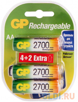   2700 mAh GP Rechargeable AA 6   