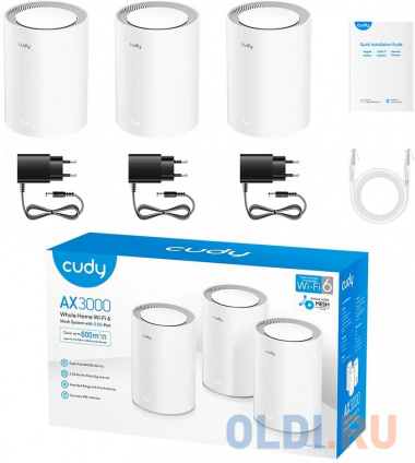  Mesh Cudy M3000(3-Pack), AX3000 Wi-Fi 6 2,5 / (WAN) + 1 / (LANMU-MIMO, DDNS, VPN, DNS, Mesh  
