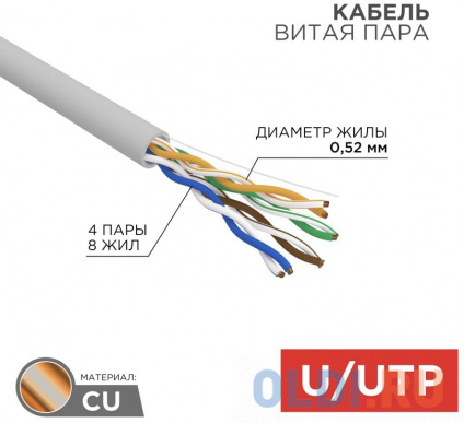  REXANT (02-0005 )    U/UTP, CAT 5e, PVC, 420,52 , 24AWG, INDOOR, SOLID, , 305   