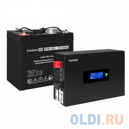    EX295992RUS +  55A EX285667RUS 1 (, ,  , PF=1, ) ExeGate IdealSine SR-600.LCD.2SH&lt;600VA/600W,  ,  LCD-, 2*Schuko,  , Black&gt; +  ExeGate DTM 1255 (12  -