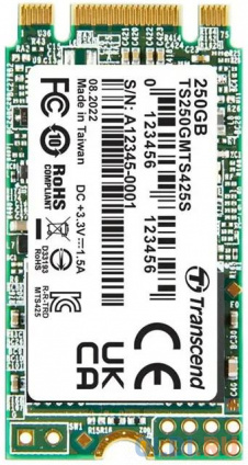    SSD M.2 Transcend 250Gb MTS425 &lt;TS250GMTS425S&gt; (SATA3, up to 500/330MBs, 3D NAND, 90TBW, 22x42mm)  