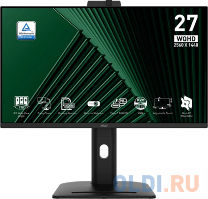  MSI PRO MP275QPDG 27&quot; 16:9 WQHD(2560x1440) IPS Flat, WebCam FHD, 1ms(MPRT), 1300:1,100M:1,250nit,178/178,2xHDMI,DP,USB-C,USB-B, 4xUSB-A,RJ-45,Speaker,Tilt,Swivel,Height,Pivot 100HZ,Black,1y war-ty  