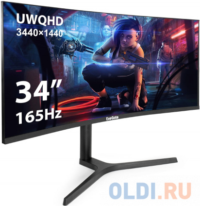     165  34&quot; ExeGate Combat EC3400TA (VA Curved R1800 LED Grade A+, UltraWide QHD 3440x1440@165, 21:9, 300cd/m2, 4000:1, 178/178, 1ms, 2xHDMI2.0, 2xDisplayPort, audio-out, RGB-, Flicker-free, FreeSync, Low Blue Light,   