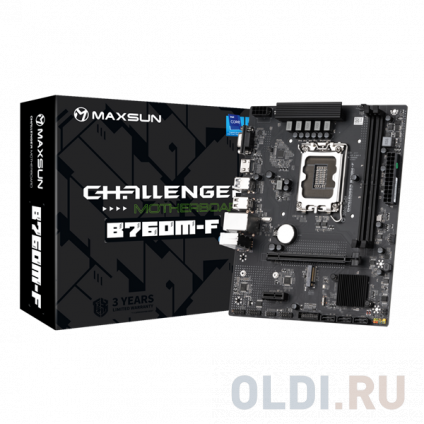    MB Maxsun &lt;MS-Challenger B760M-F&gt; LGA1700 &lt;B760&gt; 1*PCIEx16, 1*PCIEx4, 1*M.2 , 3*SATA3, HDMI+VGA, mATX, 2*DDR4  
